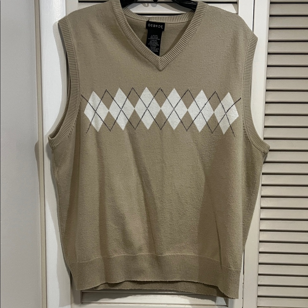 George Brand Men’s Large Tan Argyle V-Neck Sweater Vest Golf
